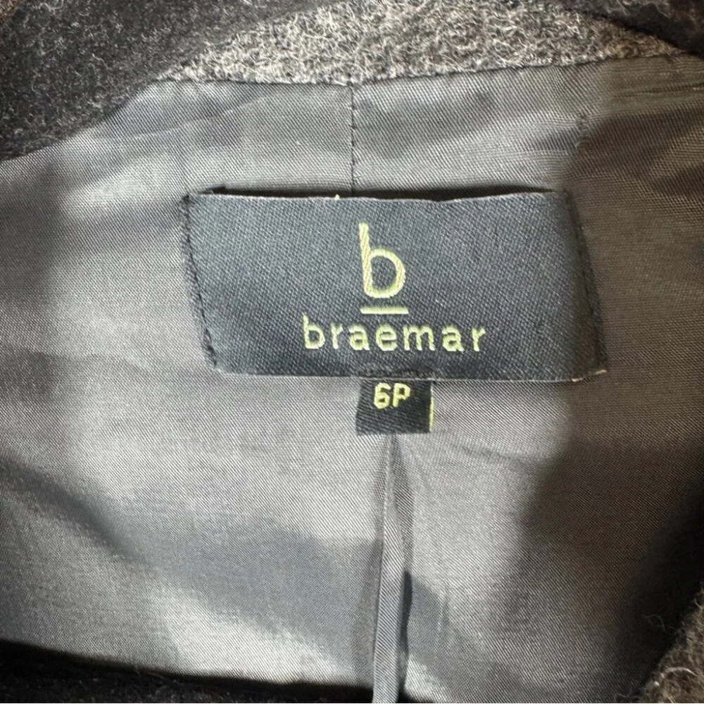 Vintage Braemar Grey Wool Blend Blazer Jacket Size 6P Minimalist Classic Luxury